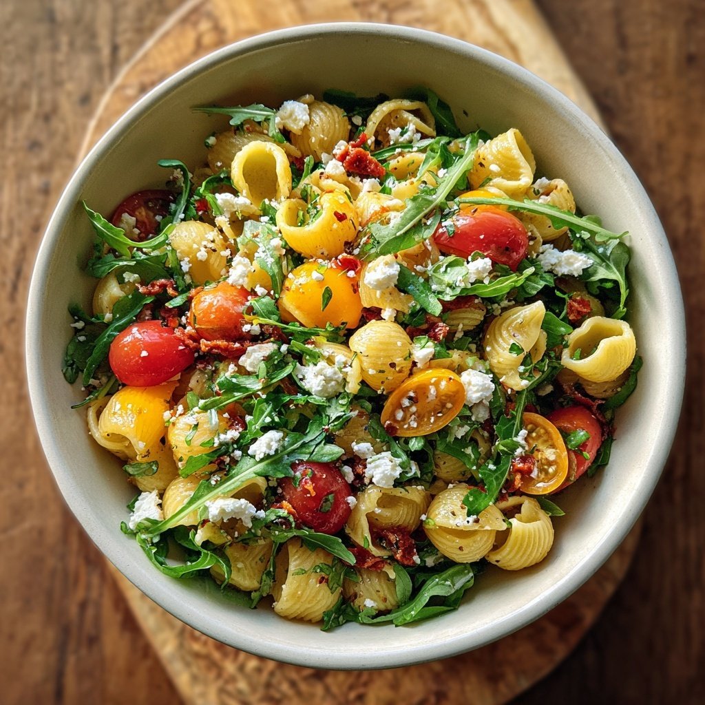 Mediterraner Nudelsalat mit Rucola