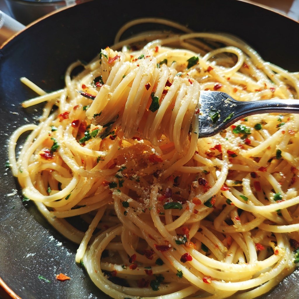 Spaghetti mit Chili und Knoblauchöl
