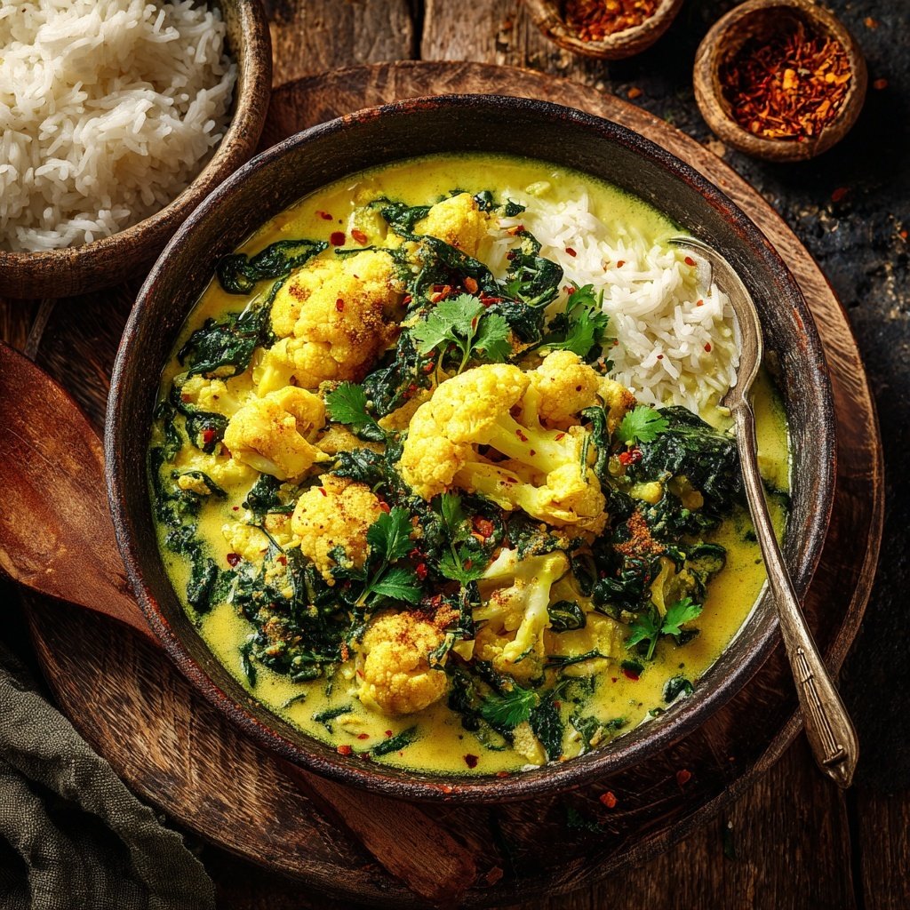 Blumenkohl Curry Mit Kokos Und Spinat