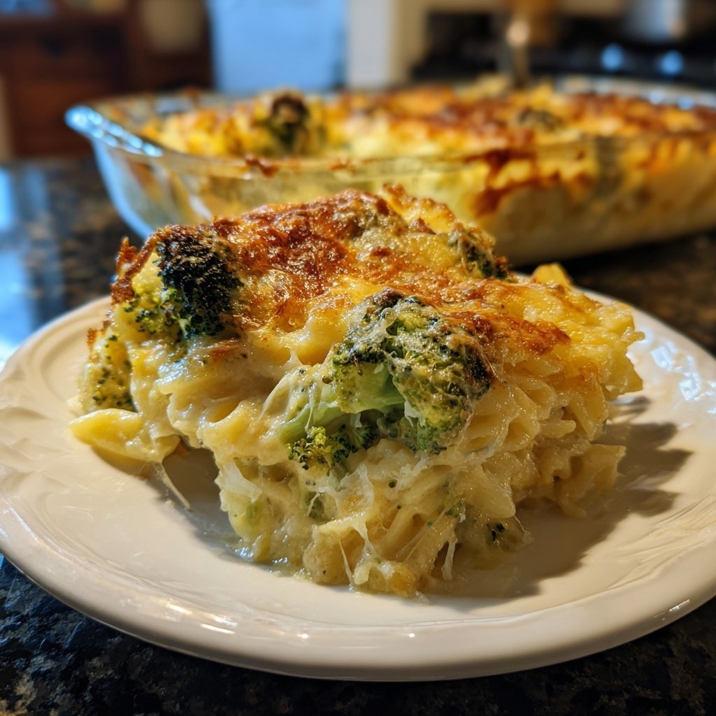 Vegetarischer Nudelauflauf mit Brokkoli